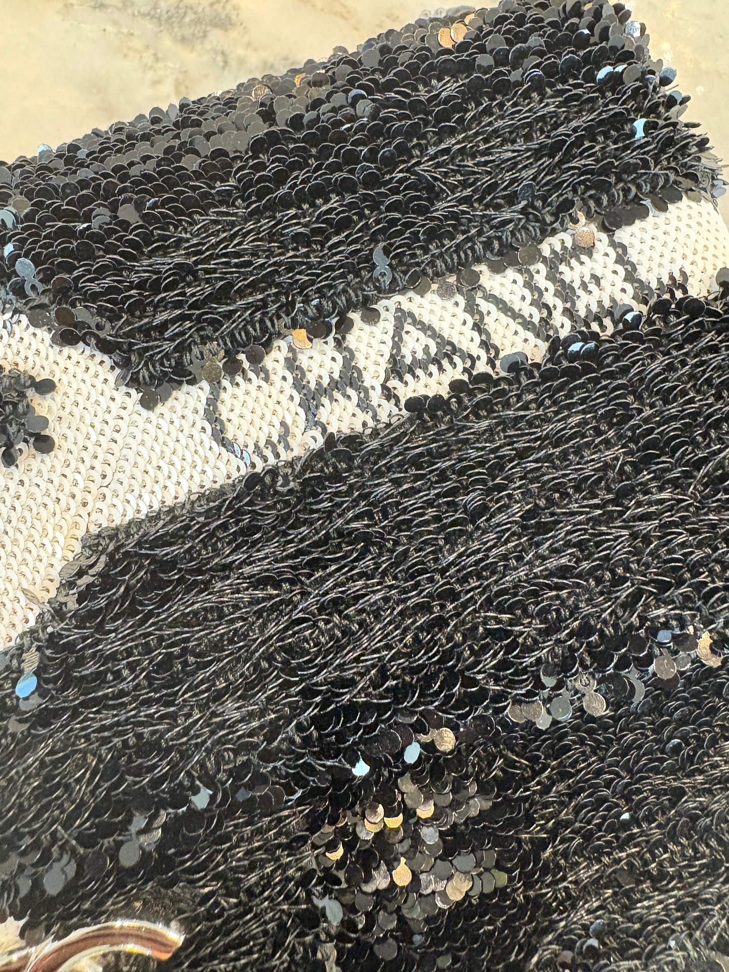 CHANEL Sequins Black and White Ribbon mall flap