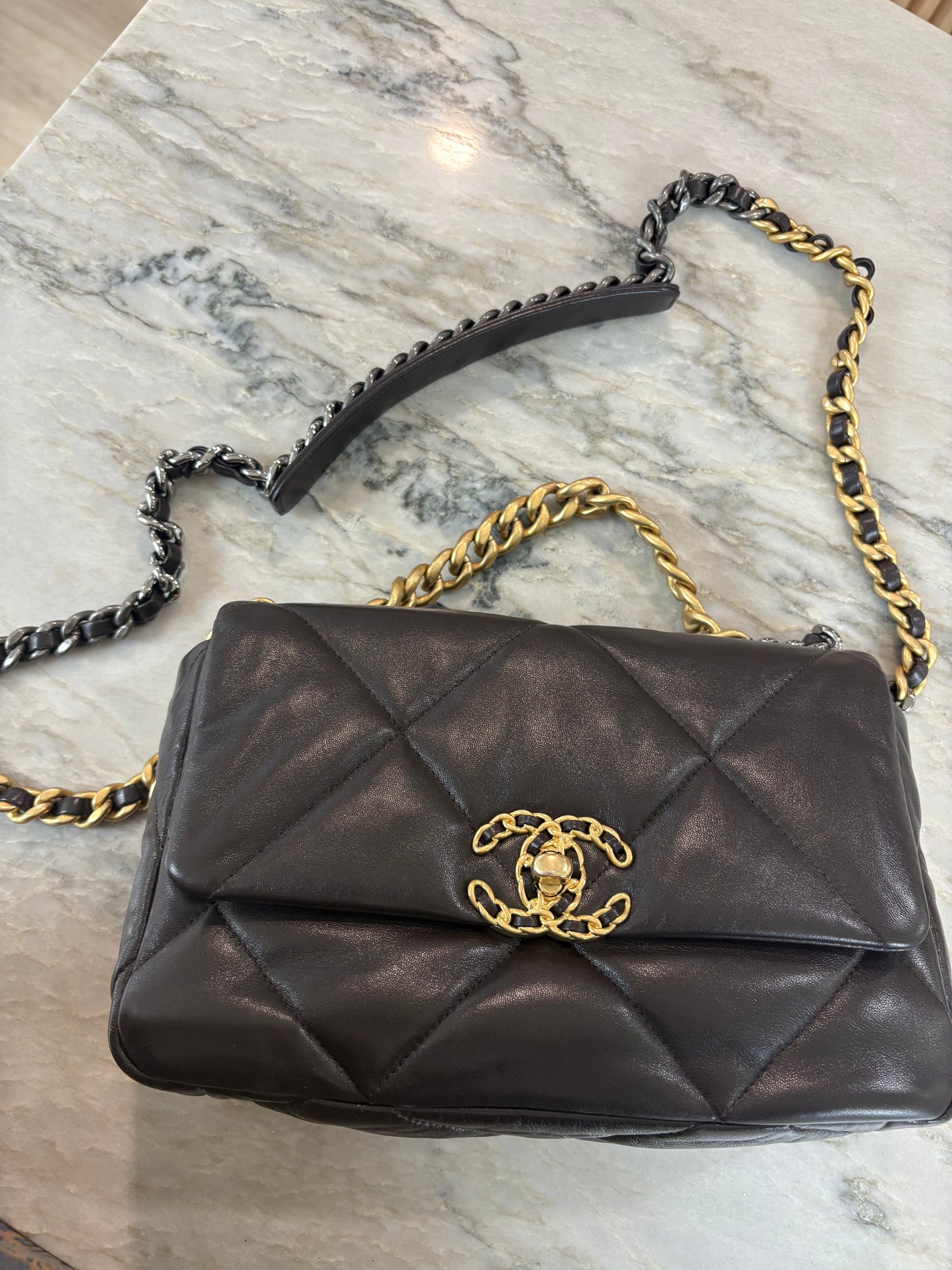 CHANEL Lambskin Medium 19 Flap Brown