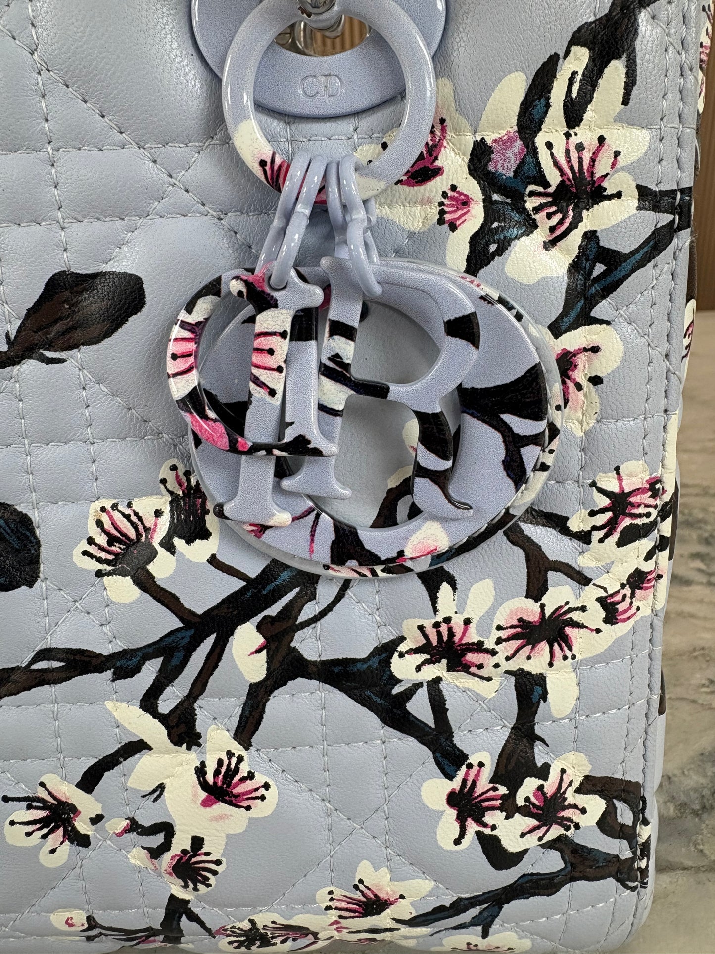 CHRISTIAN DIOR Lady Dior Bag Cannage Quilt Floral Printed Lambskin Medium