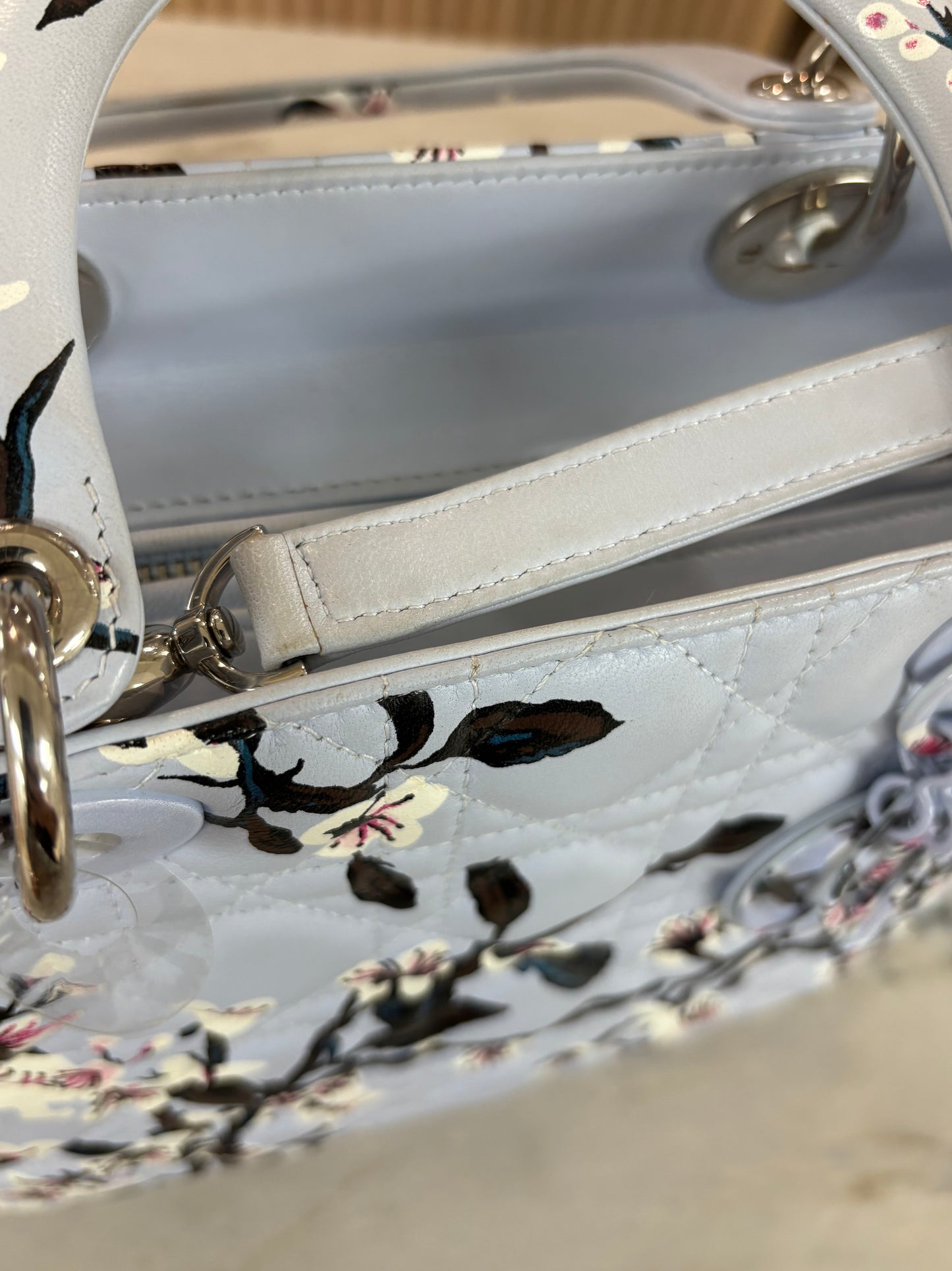 CHRISTIAN DIOR Lady Dior Bag Cannage Quilt Floral Printed Lambskin Medium