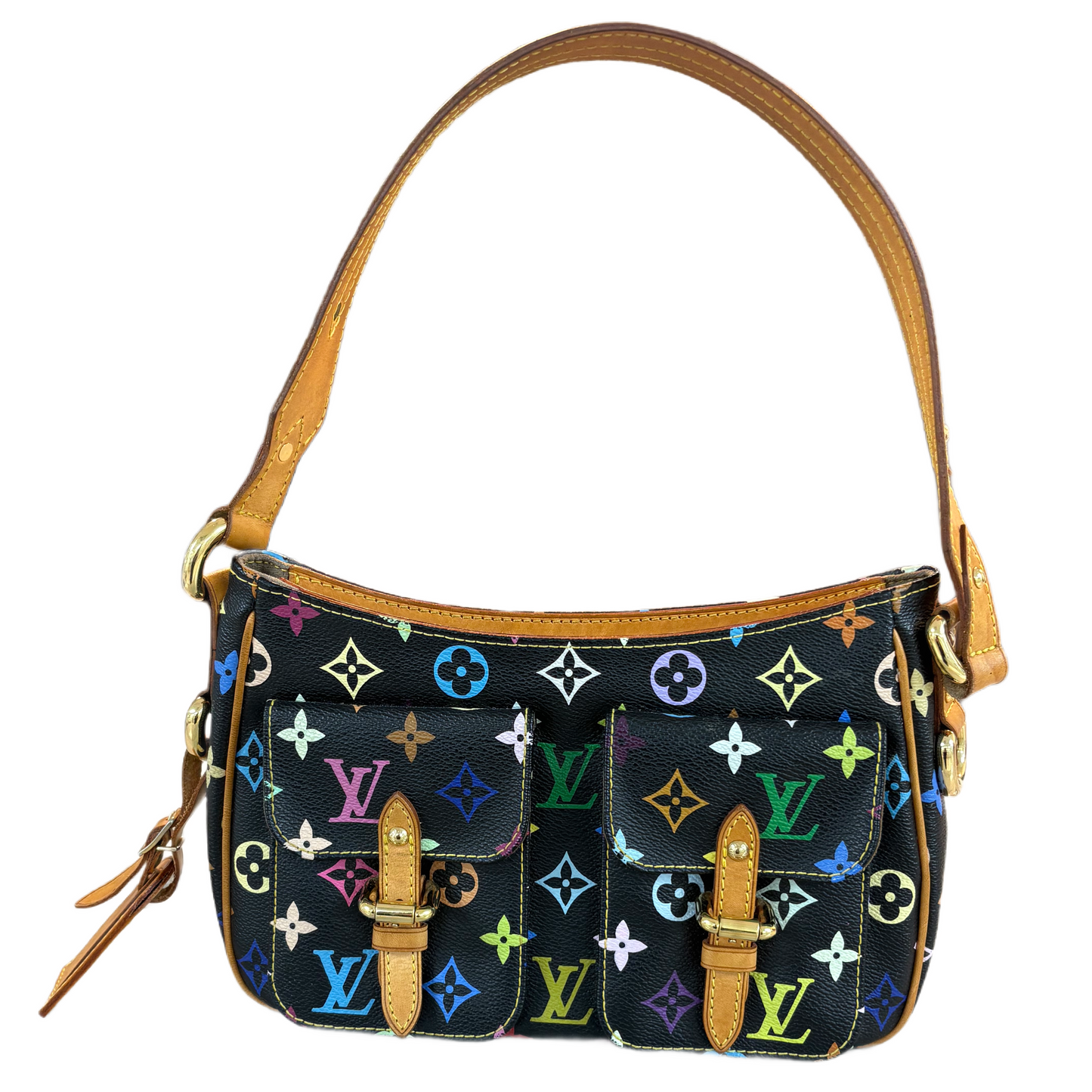 LOUIS VUITTON Lodge Shoulder Bag PM Black Canvas Murakami Multicolor Monogram