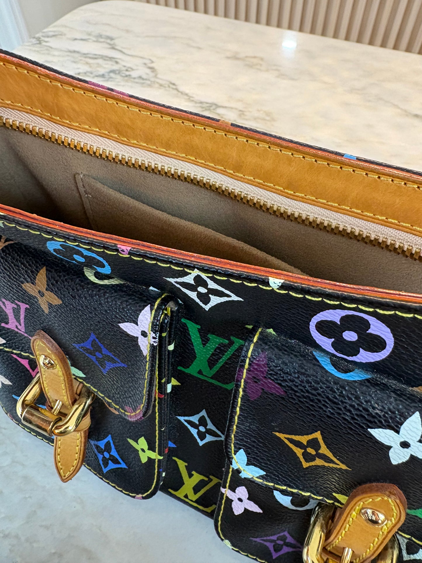 LOUIS VUITTON Lodge Shoulder Bag PM Black Canvas Murakami Multicolor Monogram