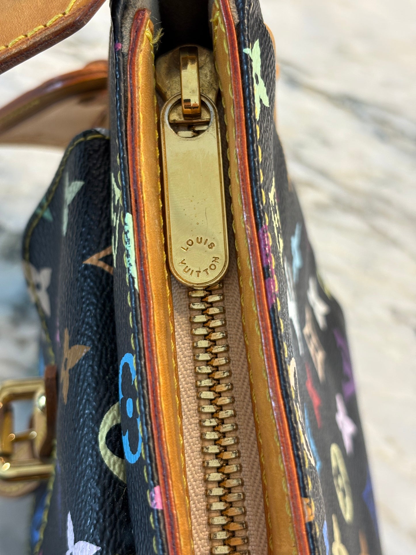 LOUIS VUITTON Lodge Shoulder Bag PM Black Canvas Murakami Multicolor Monogram