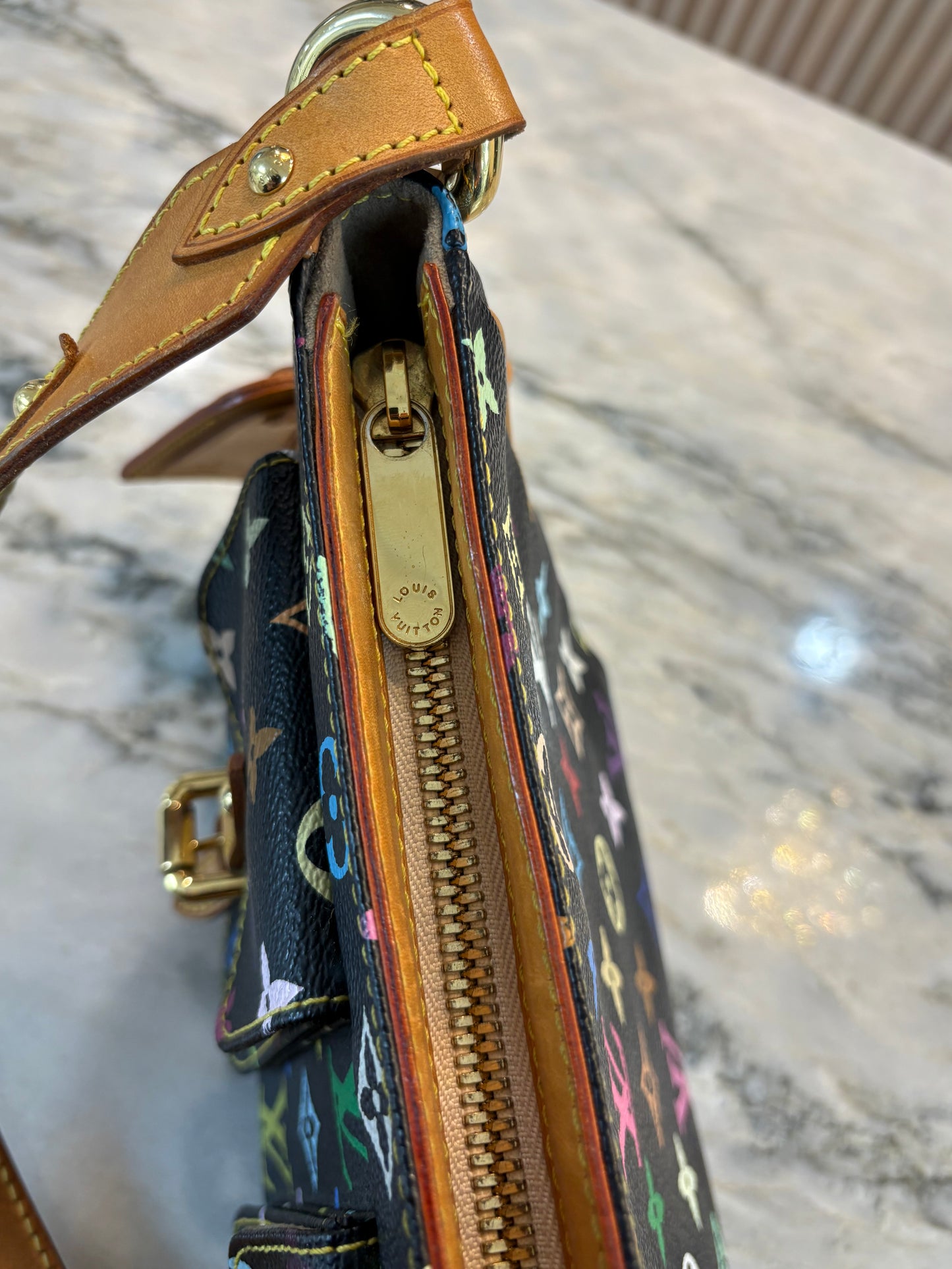 LOUIS VUITTON Lodge Shoulder Bag PM Black Canvas Murakami Multicolor Monogram