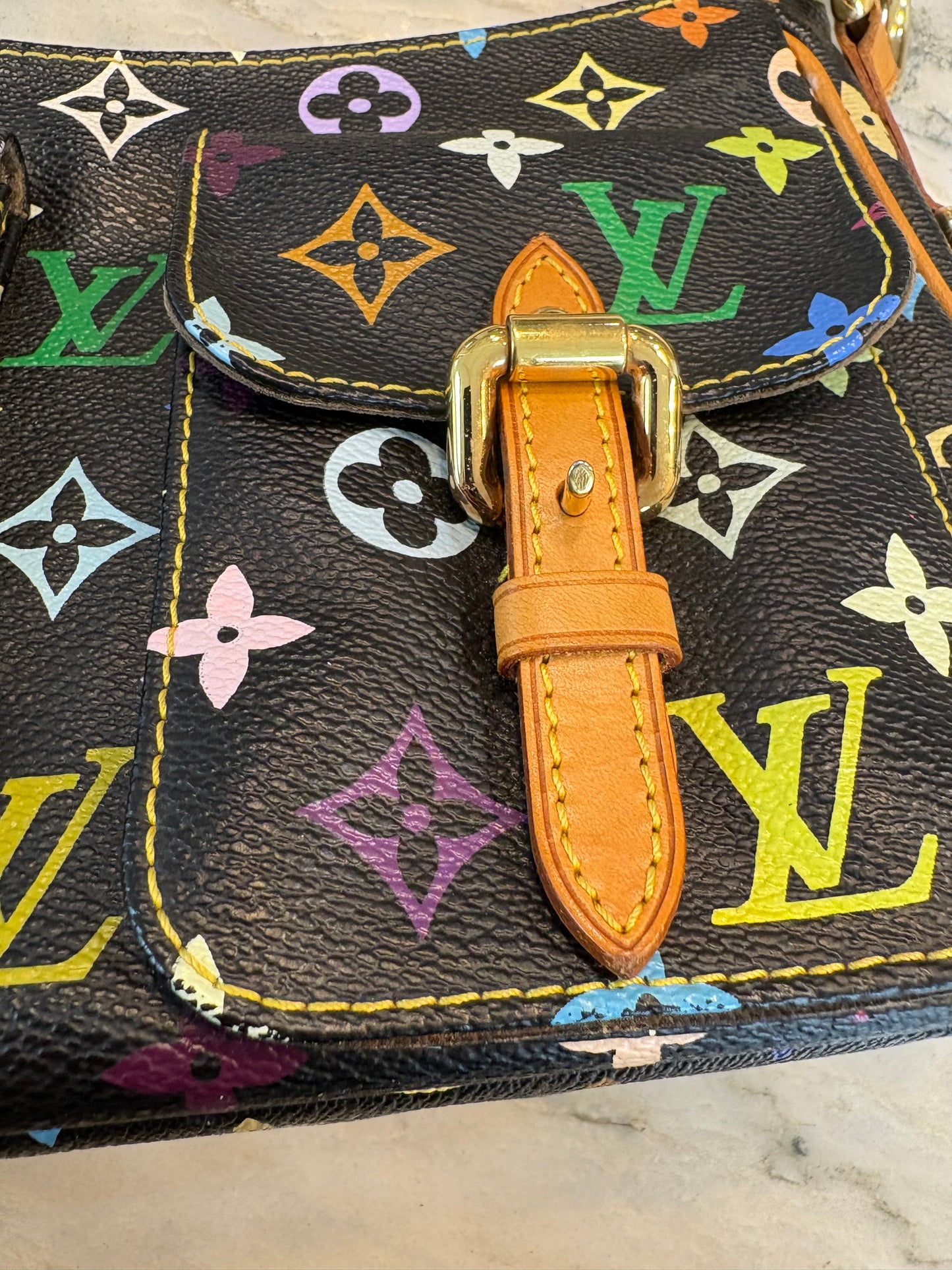 LOUIS VUITTON Lodge Shoulder Bag PM Black Canvas Murakami Multicolor Monogram