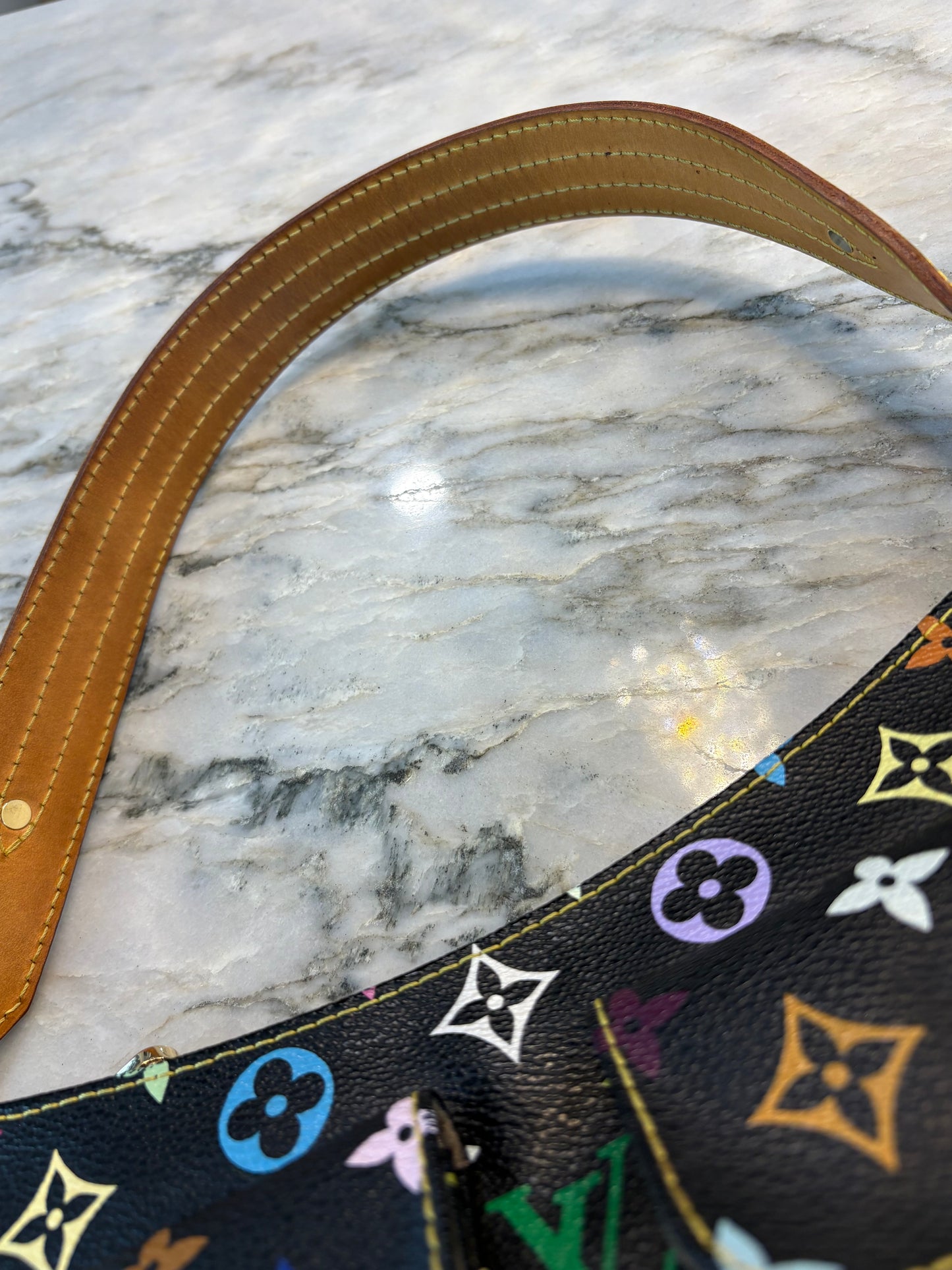 LOUIS VUITTON Lodge Shoulder Bag PM Black Canvas Murakami Multicolor Monogram