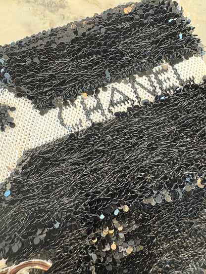 CHANEL Sequins Black and White Ribbon mall flap