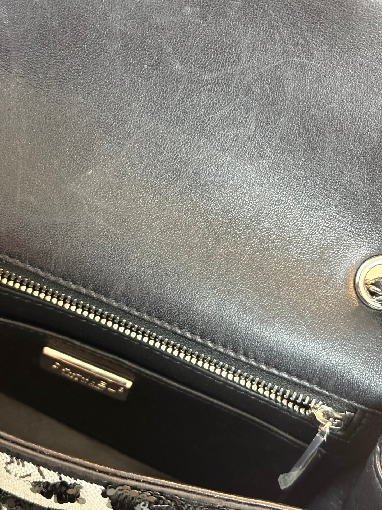 CHANEL Sequins Black and White Ribbon mall flap