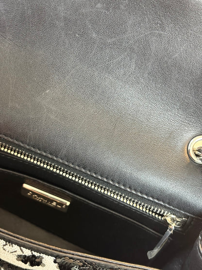 CHANEL Sequins Black and White Ribbon mall flap