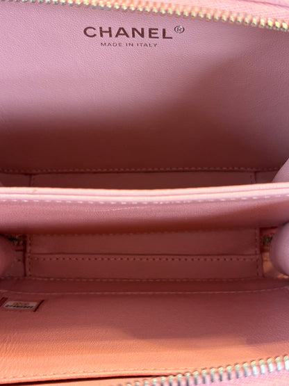 CHANEL Caviar CC Vanity Case Bag Calfskin Quilted Small Filigree Pink White