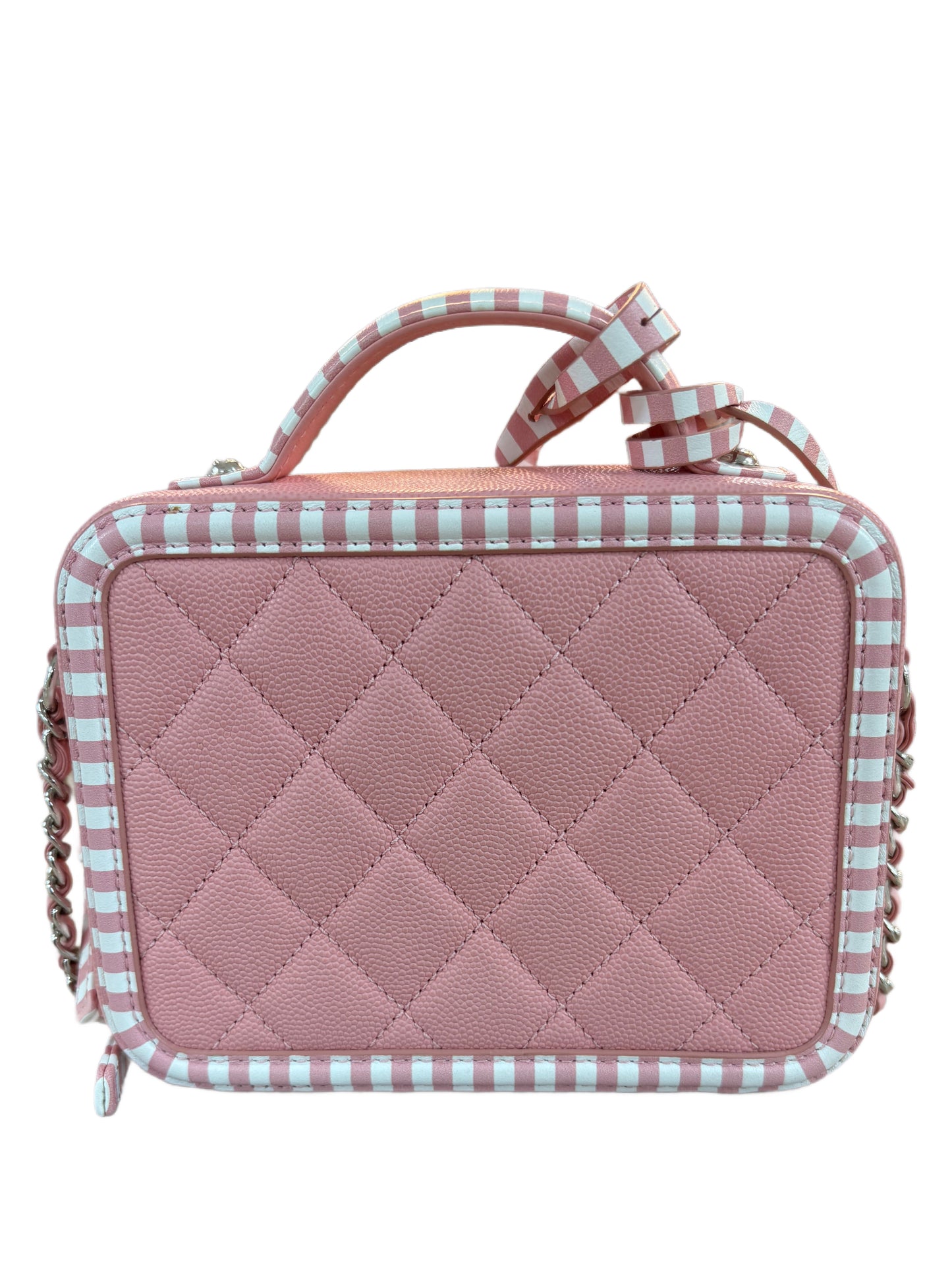 CHANEL Caviar CC Vanity Case Bag Calfskin Quilted Small Filigree Pink White