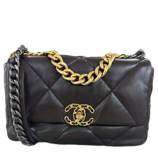 CHANEL Lambskin Medium 19 Flap Brown