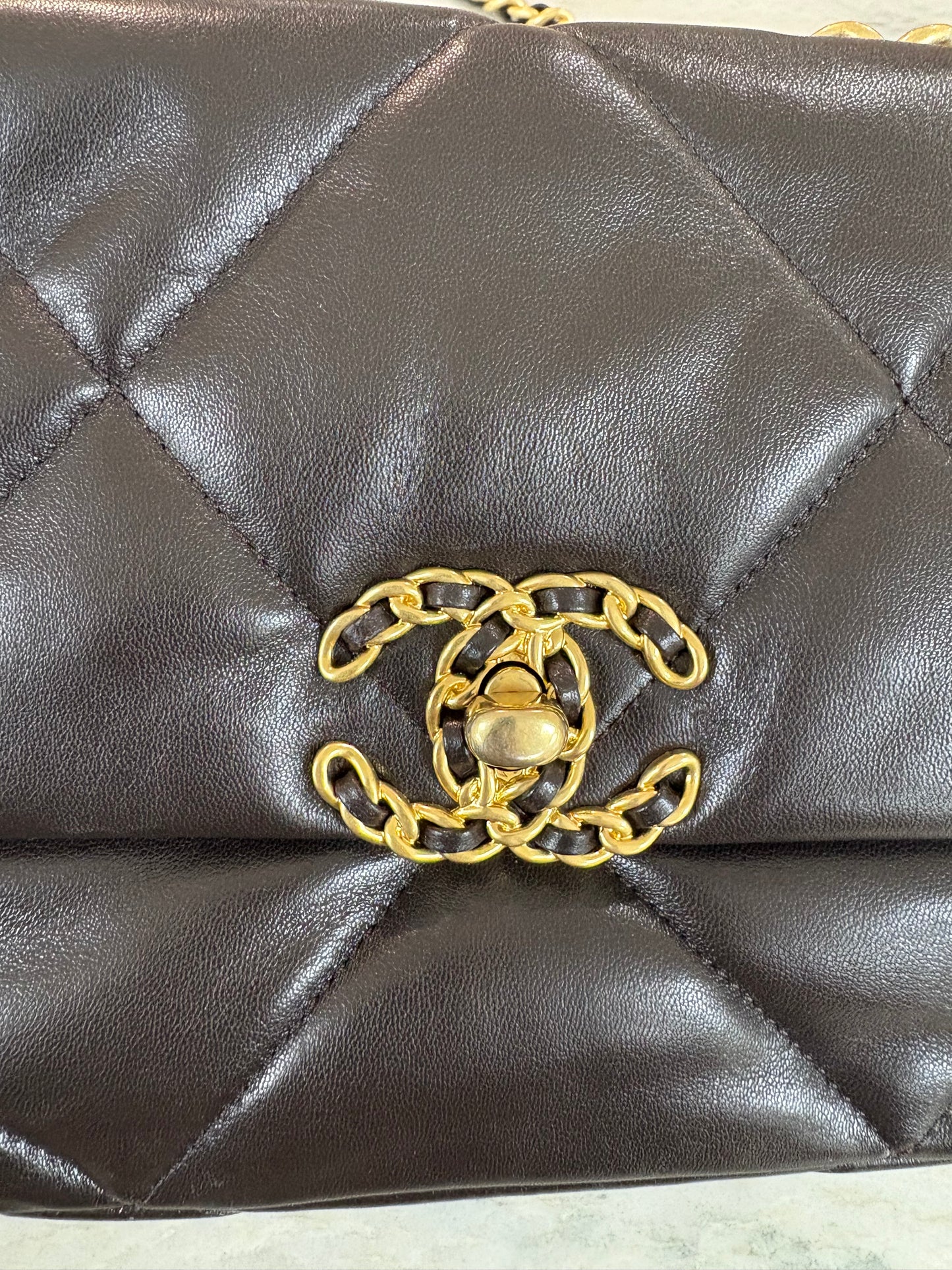 CHANEL Lambskin Medium 19 Flap Brown