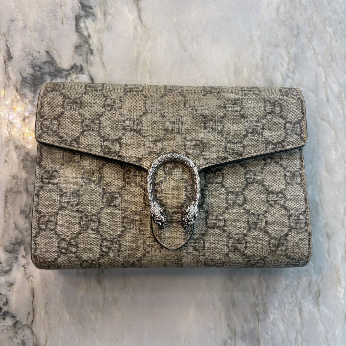 GUCCI GG Supreme Monogram Mini Dionysus Chain Wallet Black