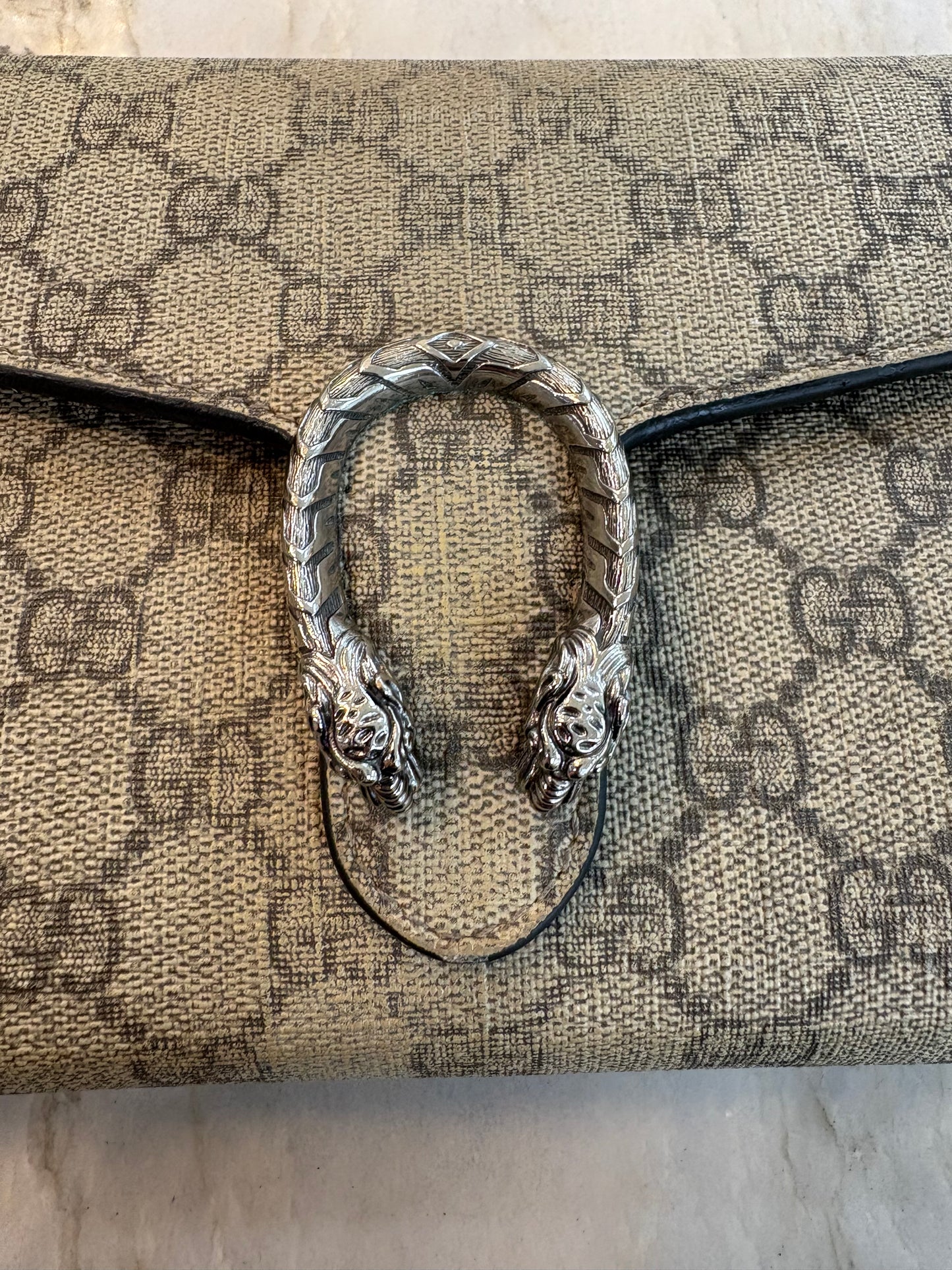 GUCCI GG Supreme Monogram Mini Dionysus Chain Wallet Black