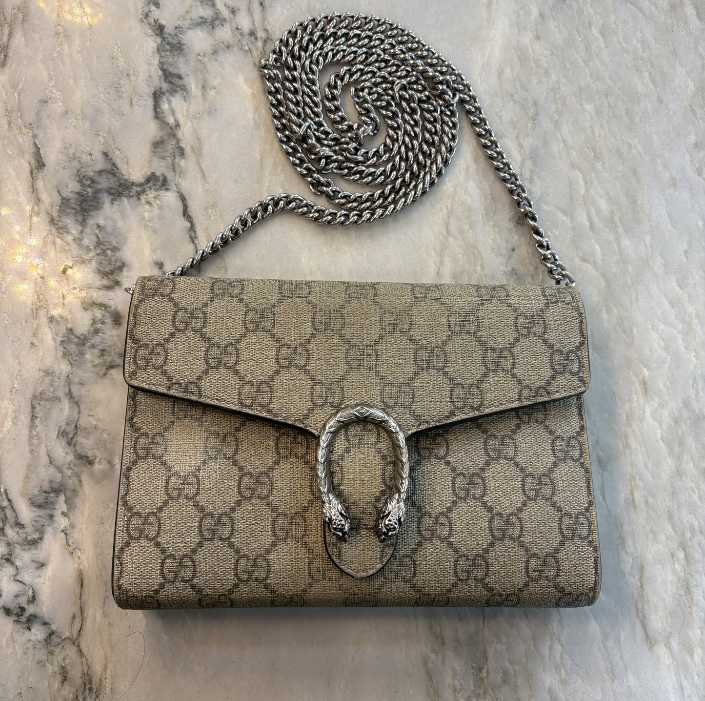GUCCI GG Supreme Monogram Mini Dionysus Chain Wallet Black