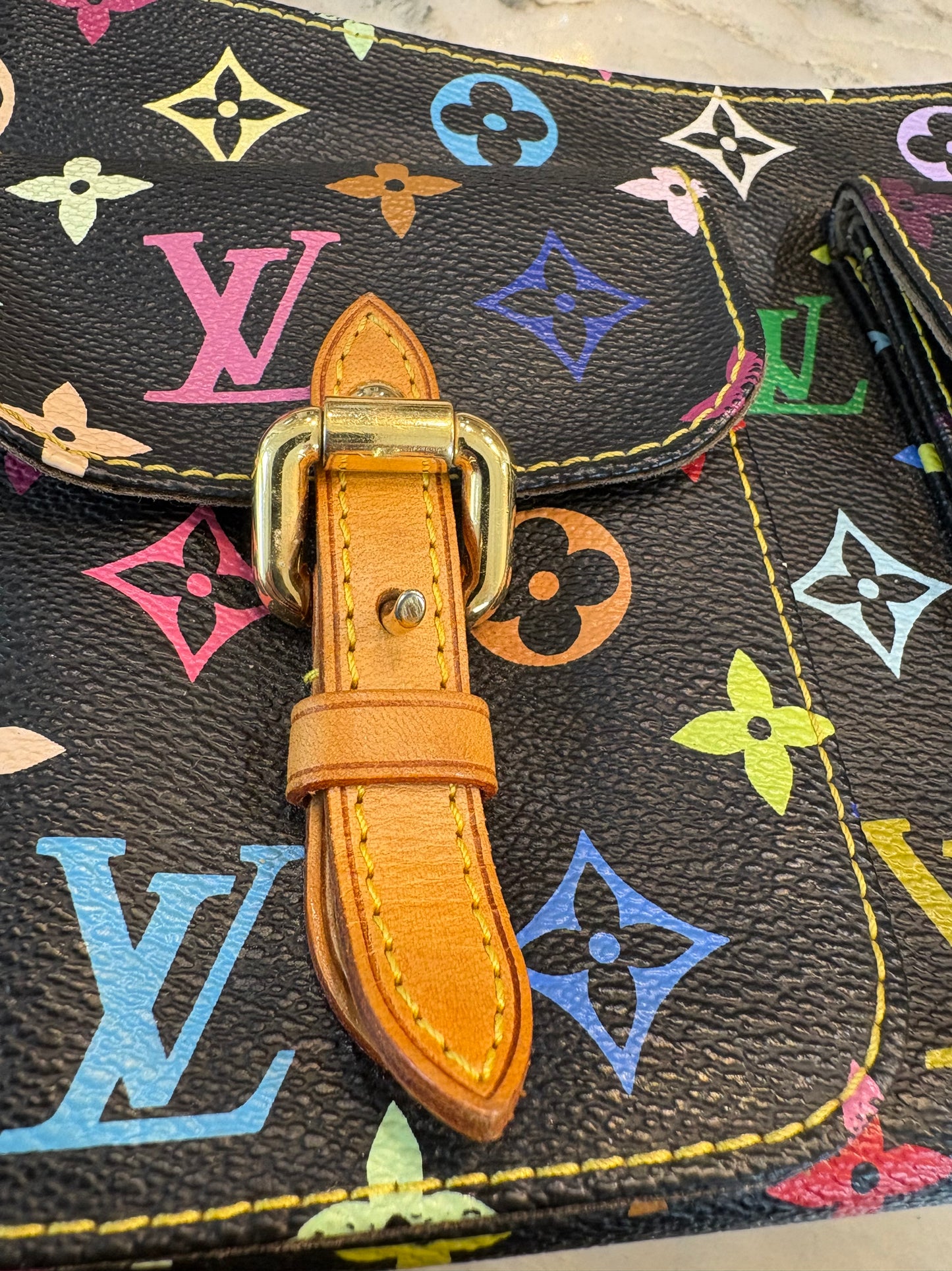 LOUIS VUITTON Lodge Shoulder Bag PM Black Canvas Murakami Multicolor Monogram