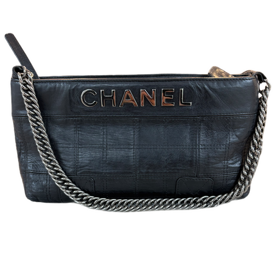 CHANEL Black Quilted Leather LAX Pochette Shoulder Bag