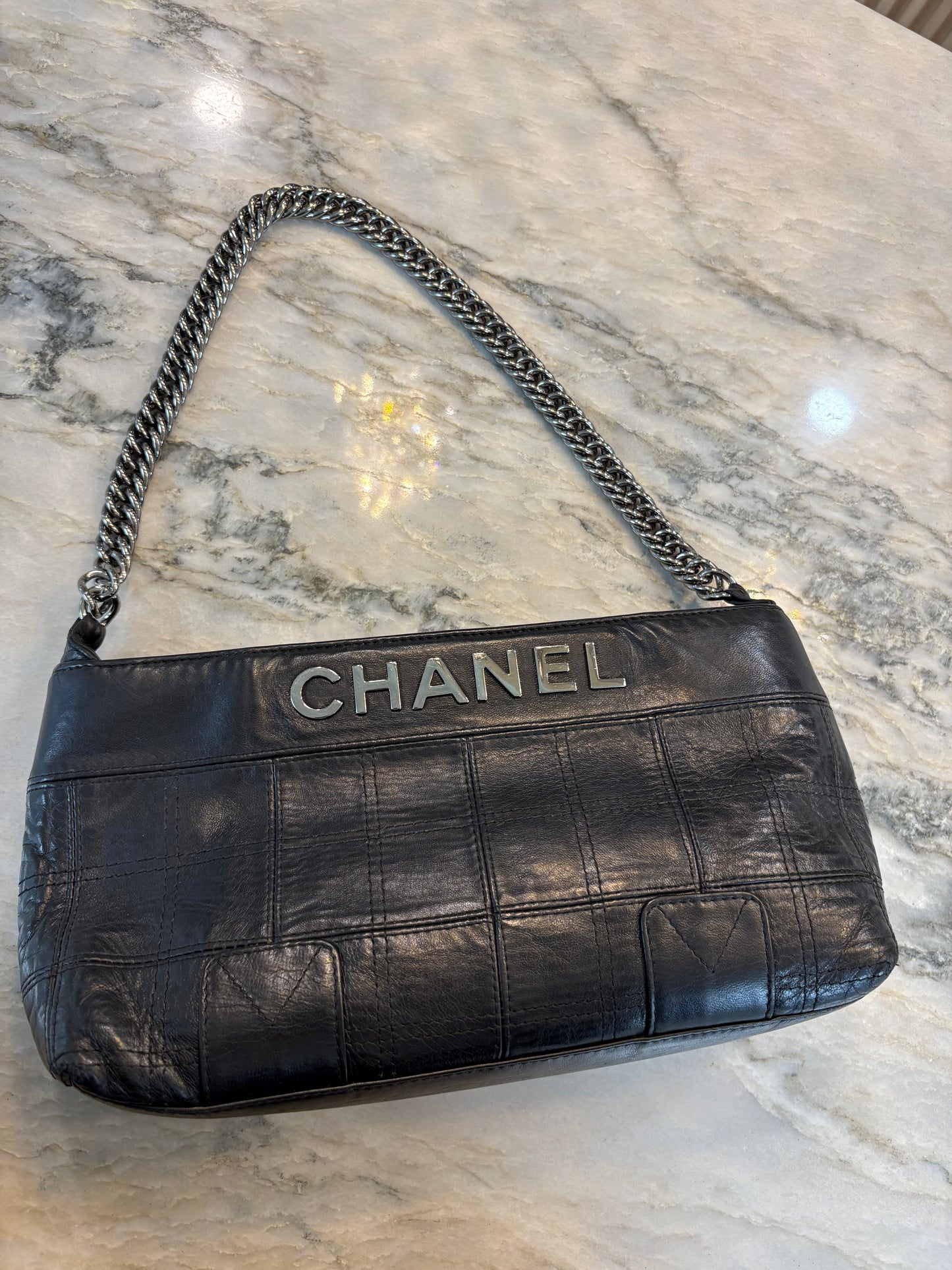 CHANEL Black Quilted Leather LAX Pochette Shoulder Bag