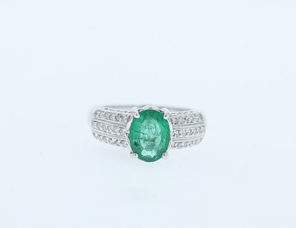 1.63ct oval cut emerald and diamond ring